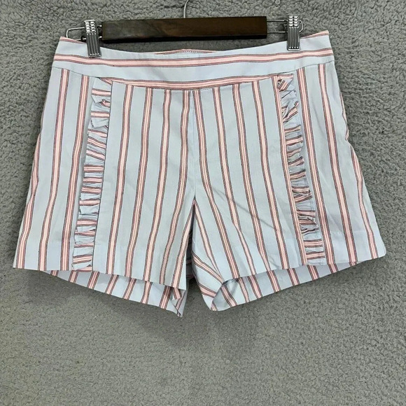 Loft shorts women 0 blue red striped ruffle accent stretch nautical beach resort - Picture 1 of 8